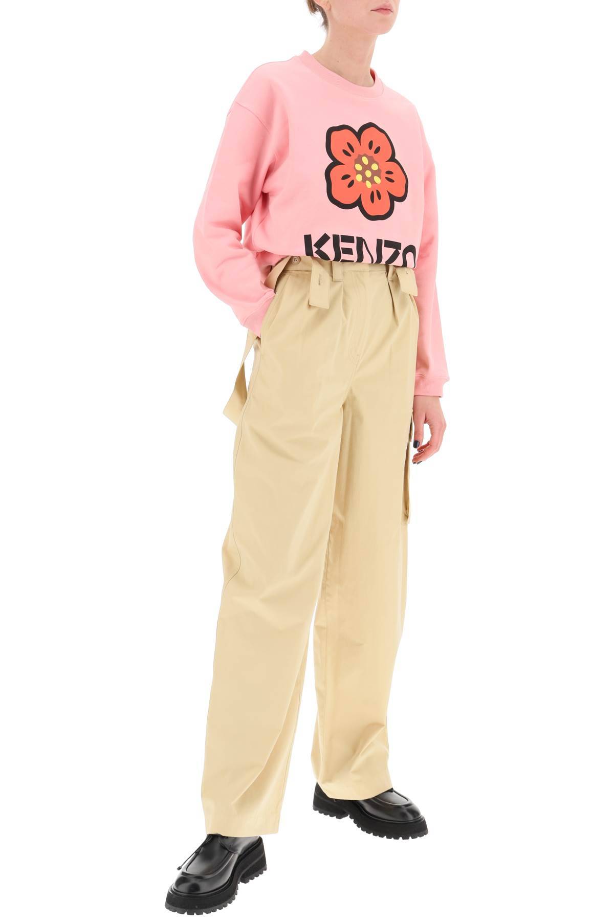 Shop Kenzo Cotton Cargo Pants With Suspenders In Beige