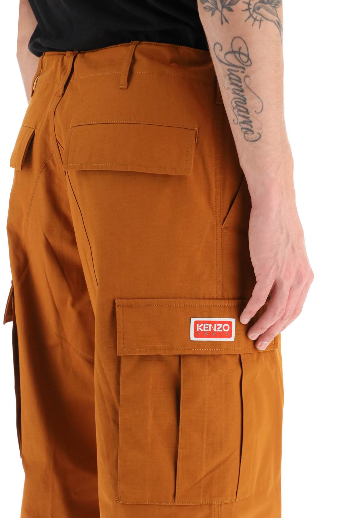 Shop Kenzo Cargo Pants Featuring 'boke Flower' Button In Brown