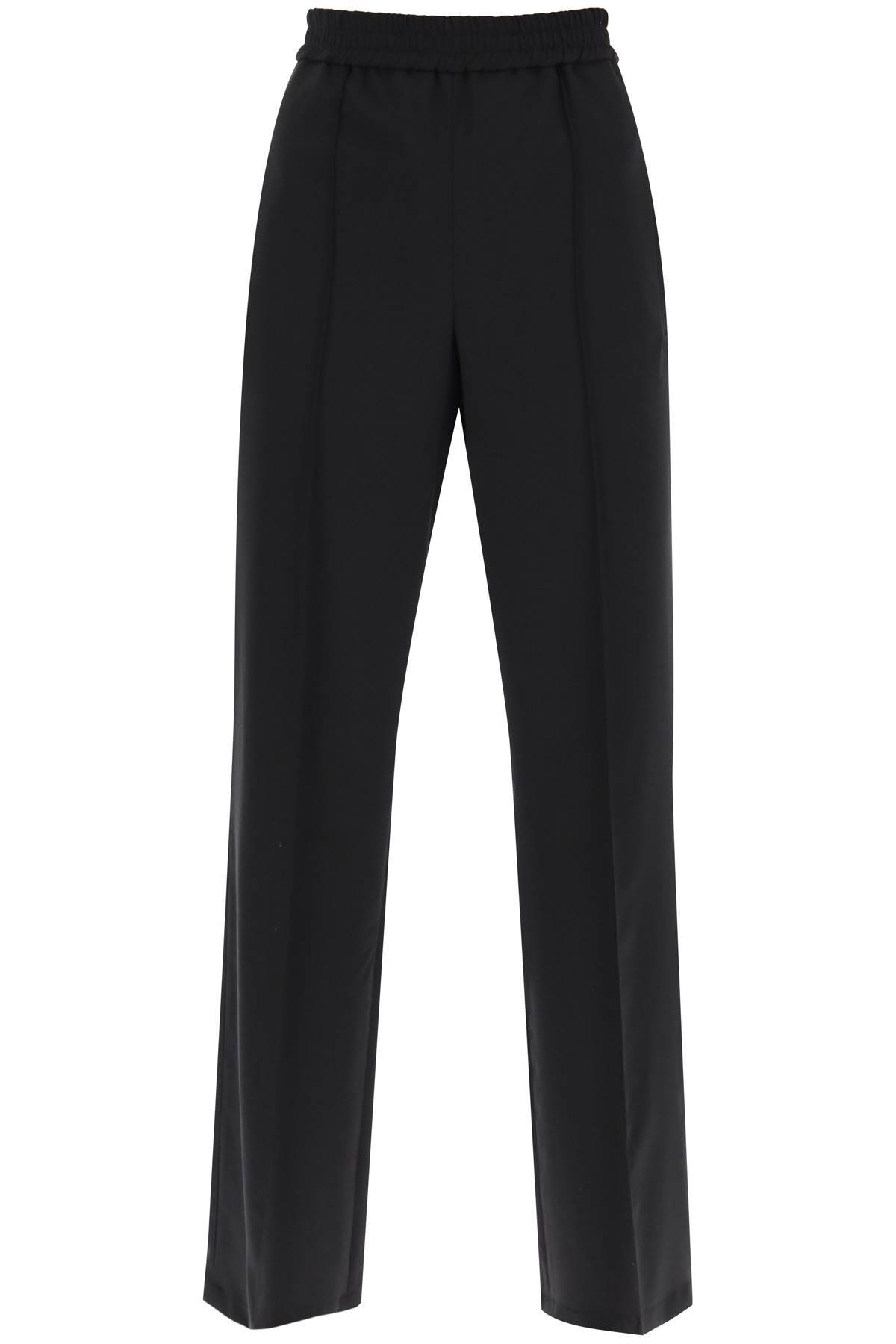 Loewe Pleated Wool Wide-leg Trousers In Black