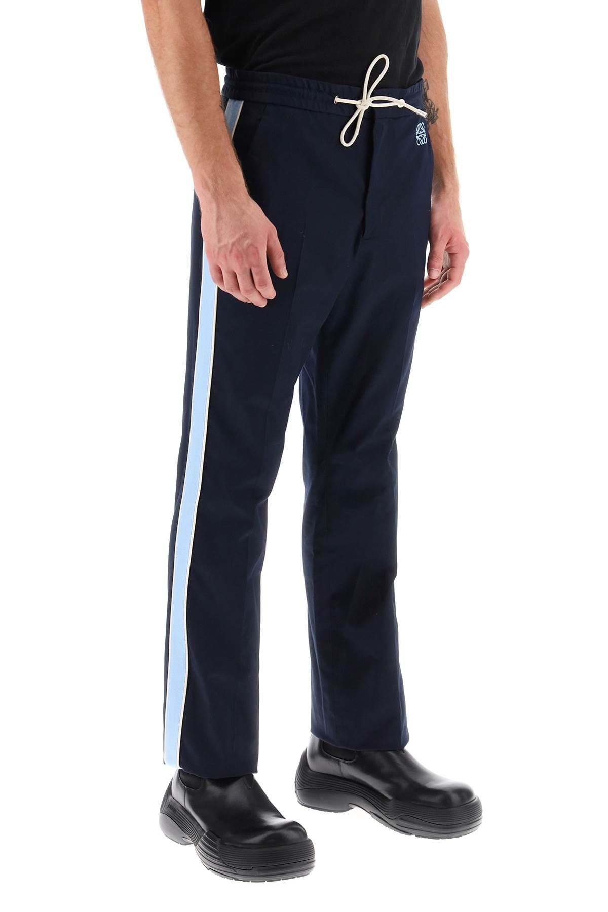 Shop Loewe Track Pants With Side Bands In Blue
