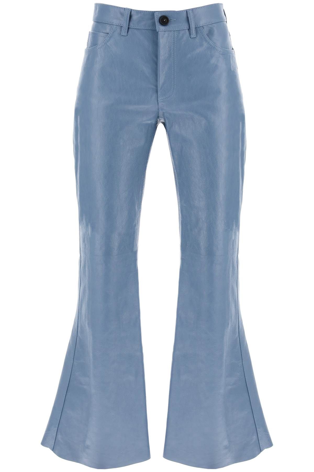 Shop Marni Flared Leather Pants For Women In Light Blue