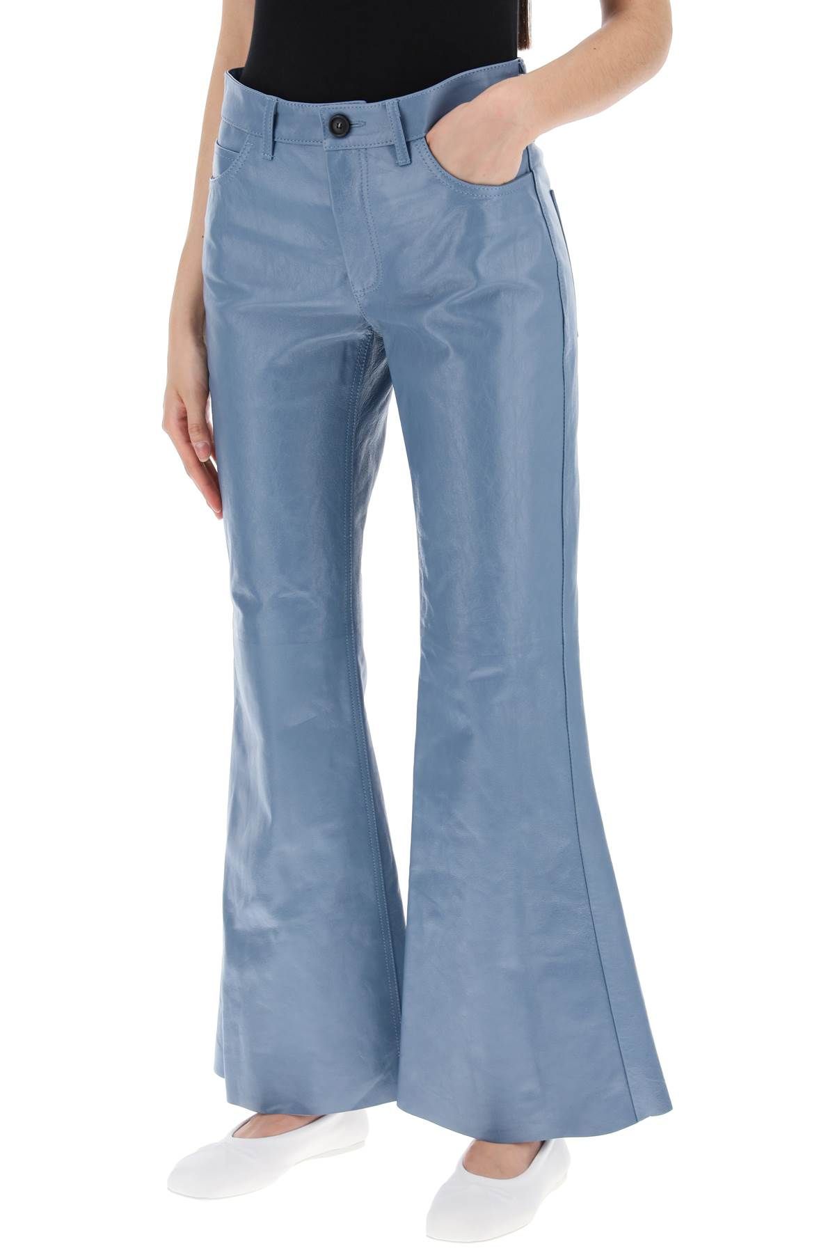 Shop Marni Flared Leather Pants For Women In Light Blue