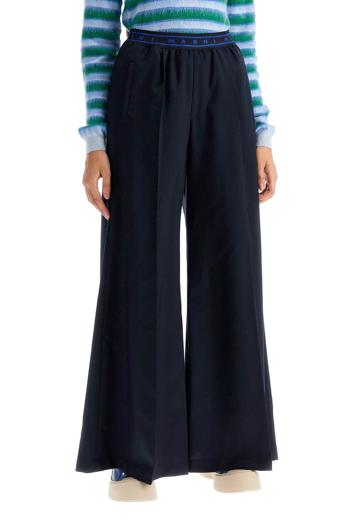 Shop Marni Tropical Wool Palazzo Pants For In Blue