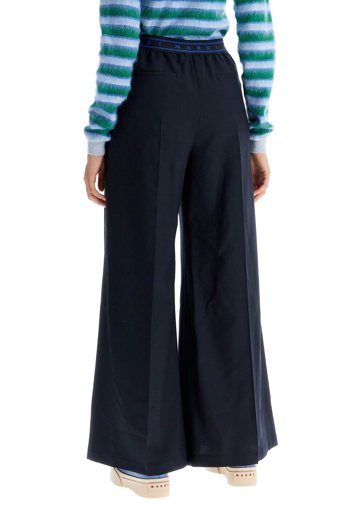 Shop Marni Tropical Wool Palazzo Pants For In Blue