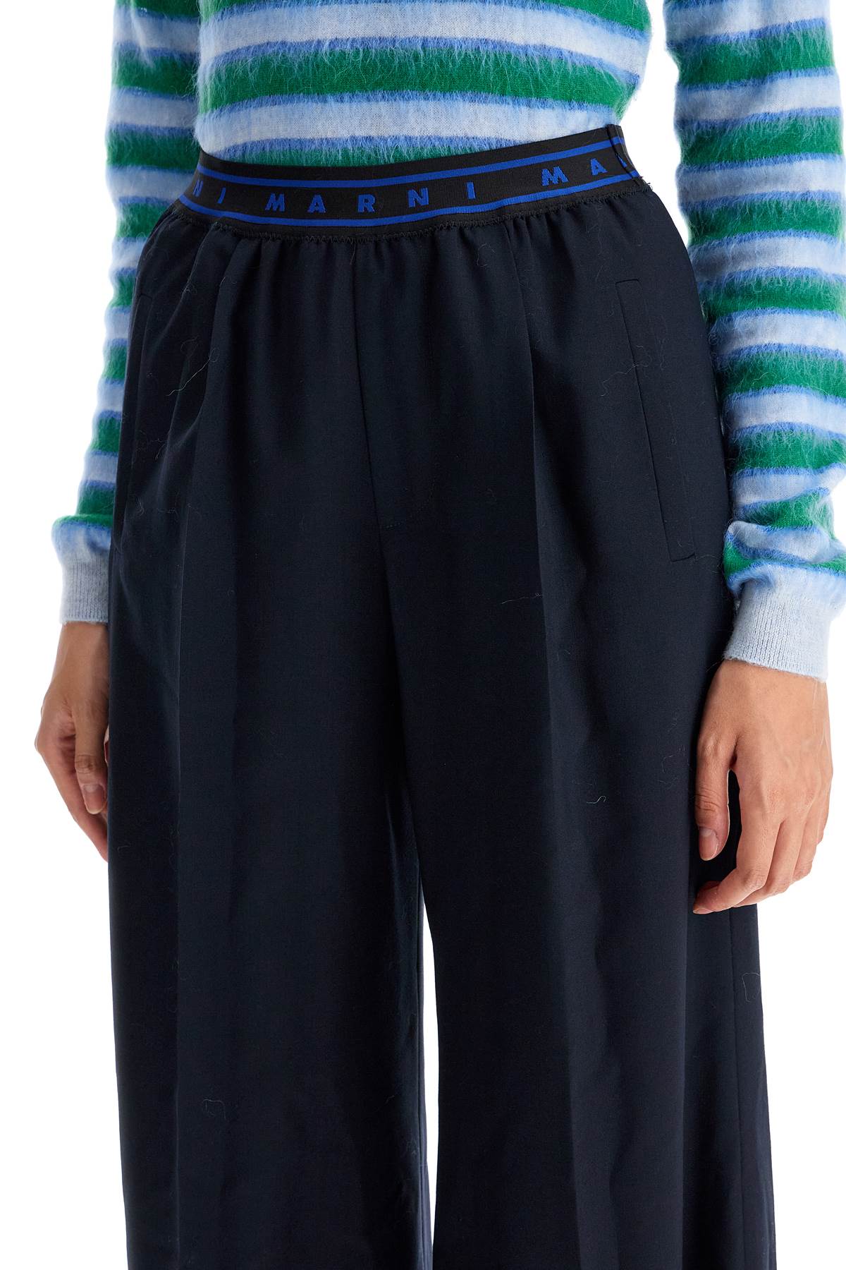 Shop Marni Tropical Wool Palazzo Pants For In Blue