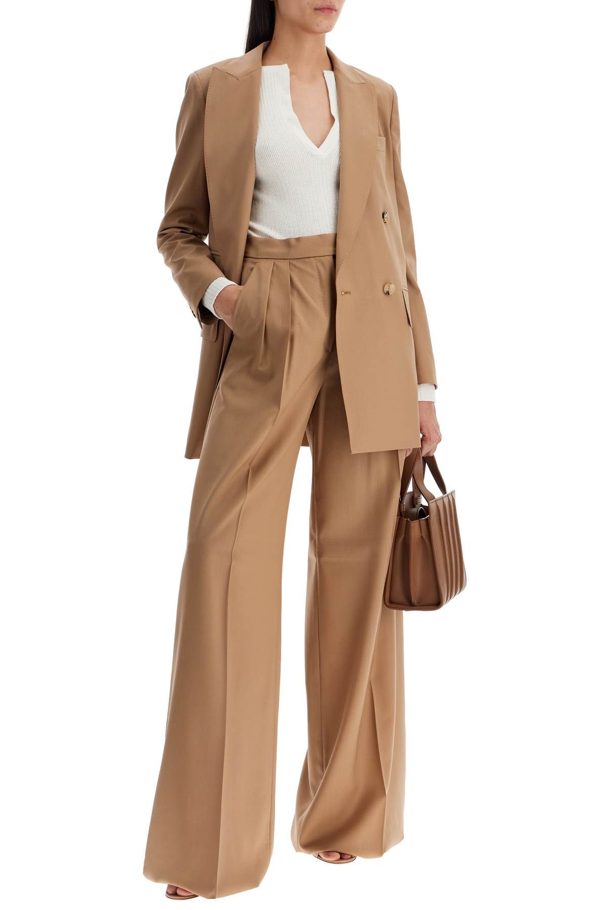 Shop Max Mara 'wide-leg Cool Wool Trousers 'r In Beige