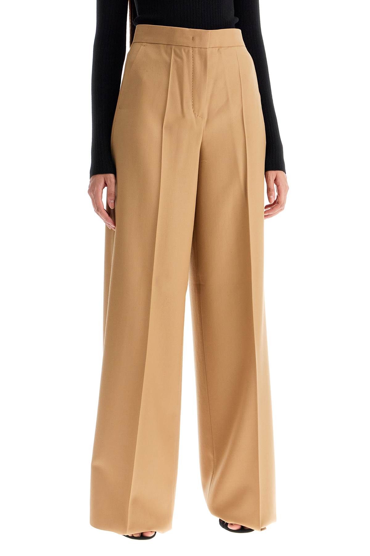 Shop Max Mara 'senna' Wool Palazzo Pants In Beige