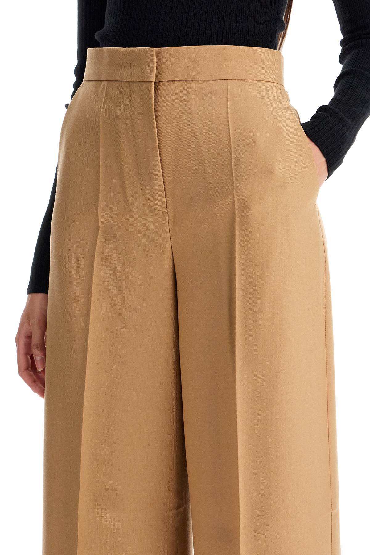 Shop Max Mara 'senna' Wool Palazzo Pants In Beige