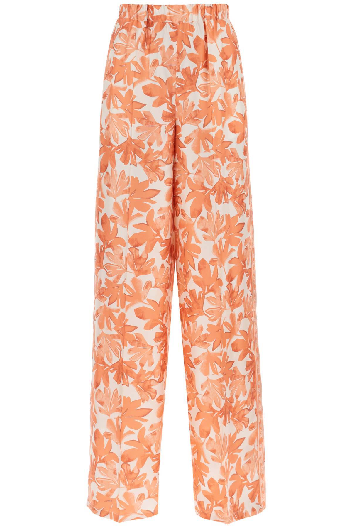 Shop Max Mara 'umile' Printed Silk Pants In White,pink
