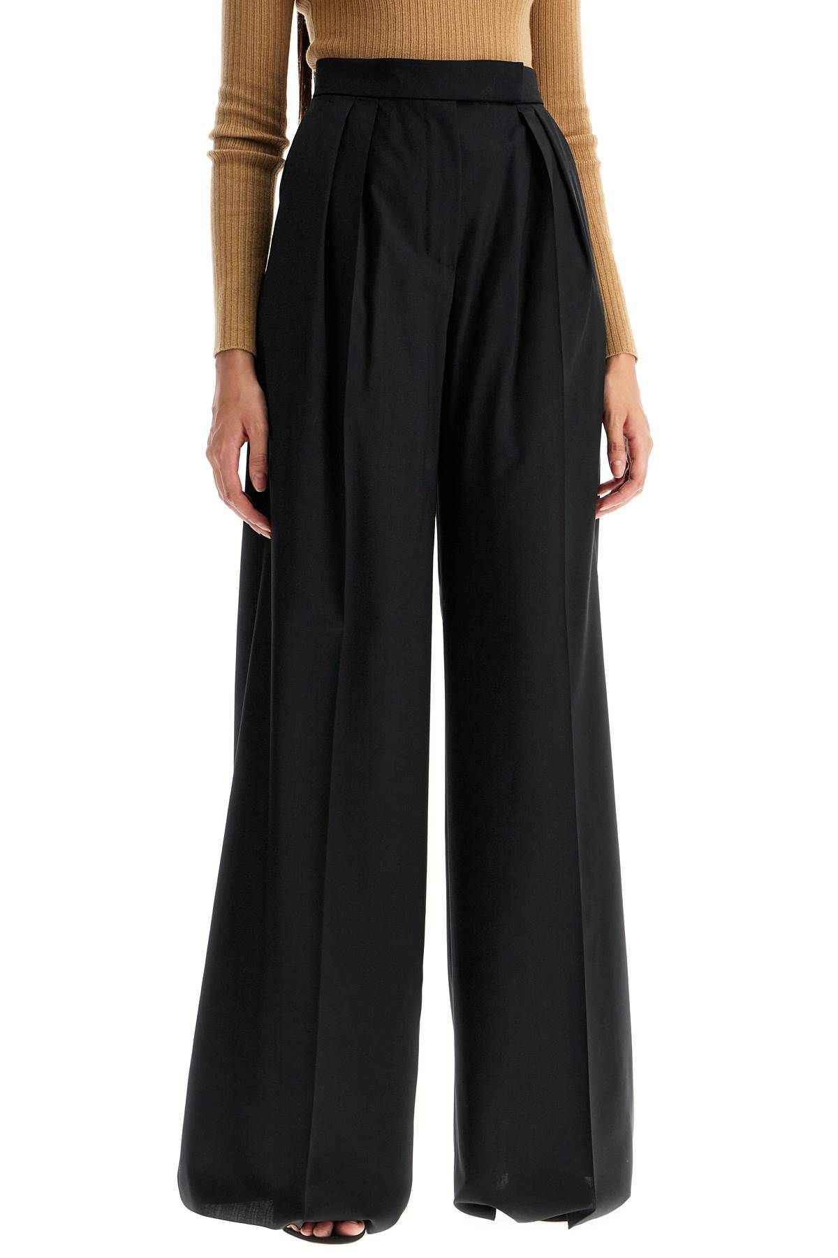 Shop Max Mara 'wide-leg Cool Wool Trousers 'r In Black