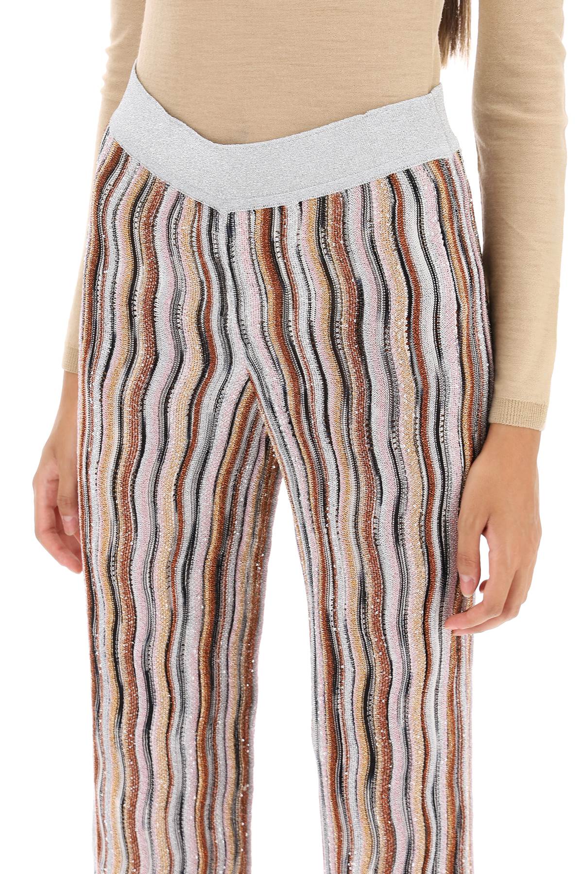 Shop Missoni Sequined Knit Pants With Wavy Motif In Metallic,multicolor