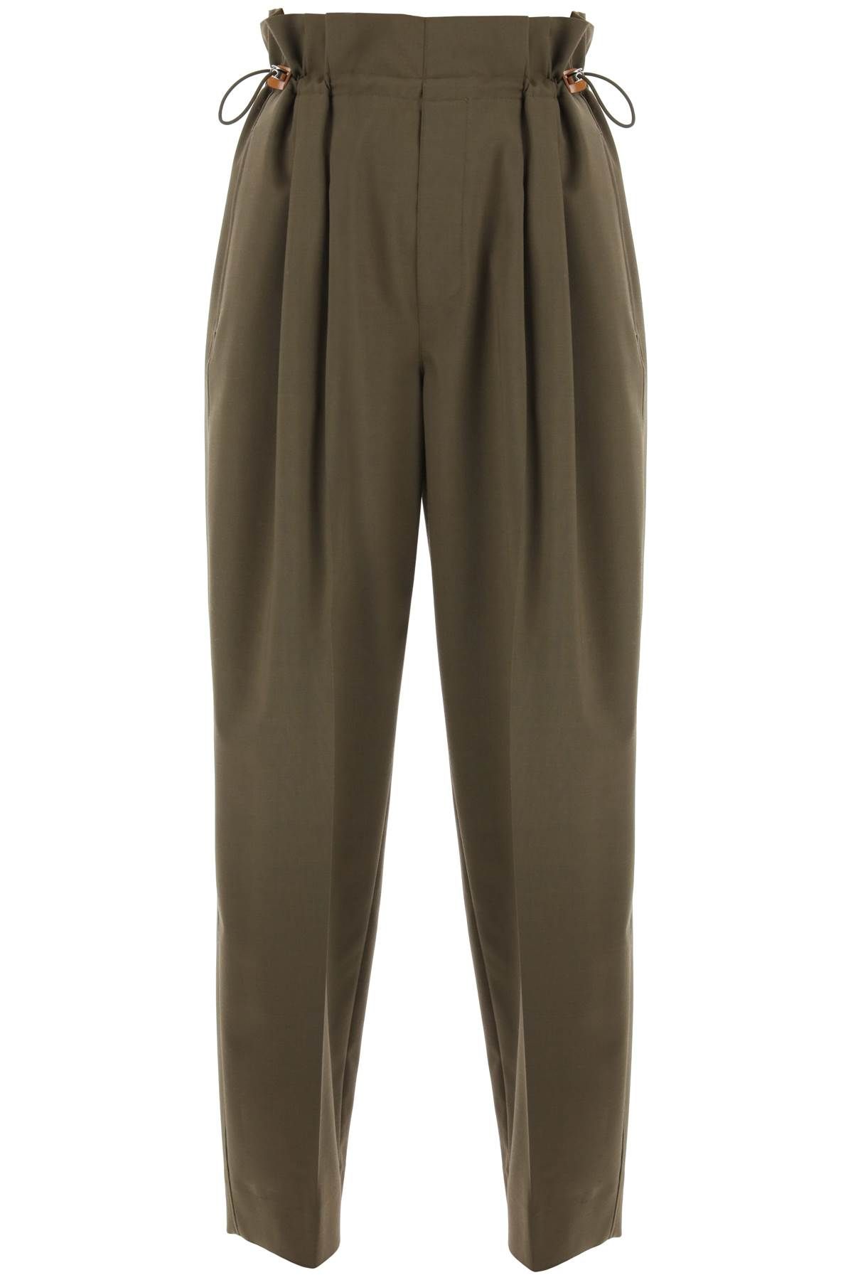 Shop Moncler Stretch Wool Drawstring Pants In Khaki