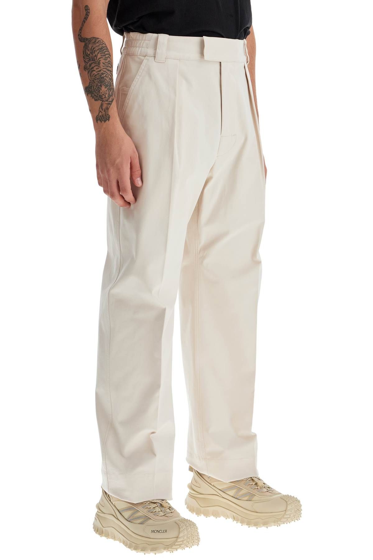 Shop Moncler Cotton Drill Pants In Eight Words In Beige