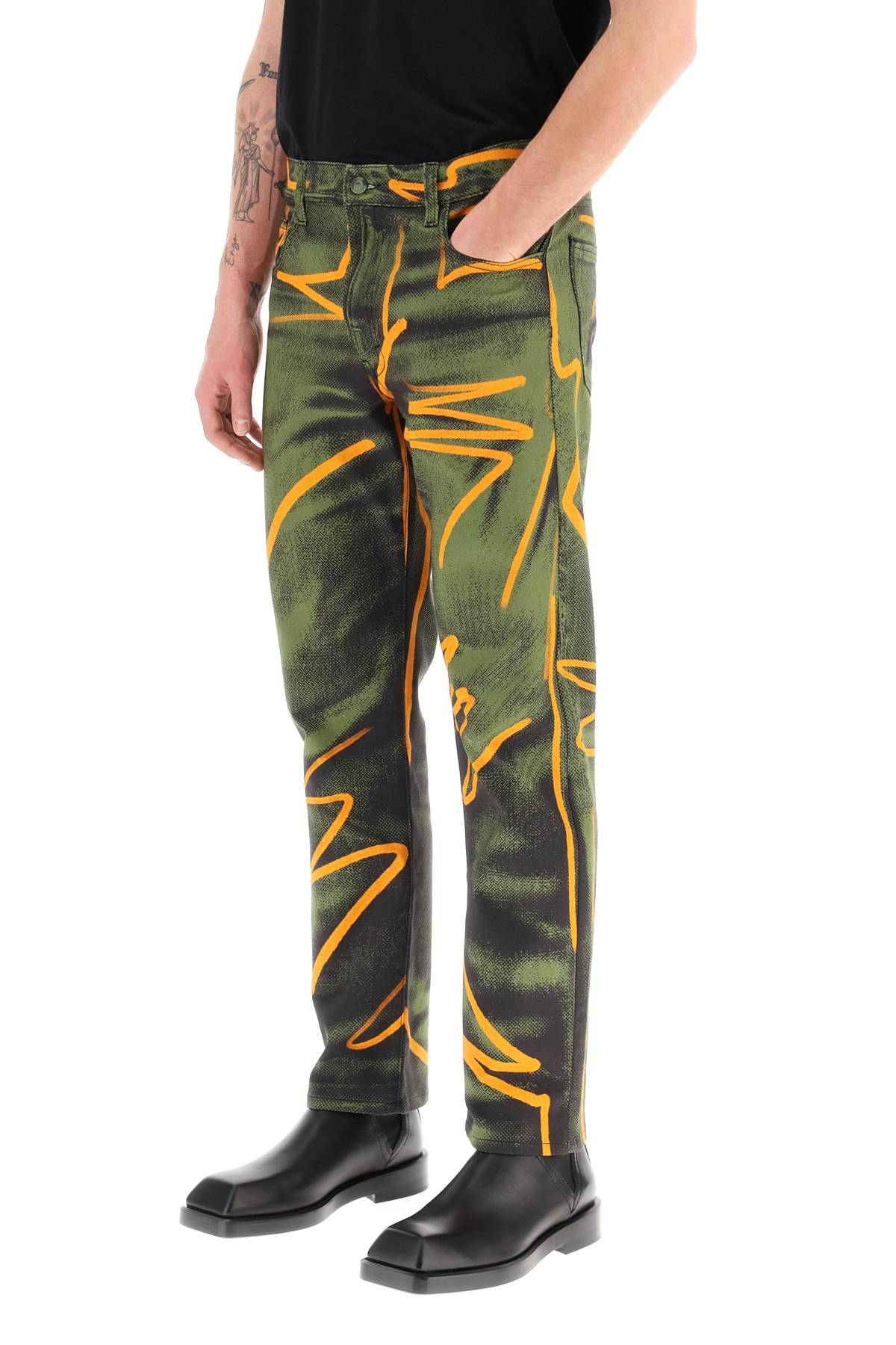 Shop Moschino Shadows & Squiggles Cotton Pants In Green