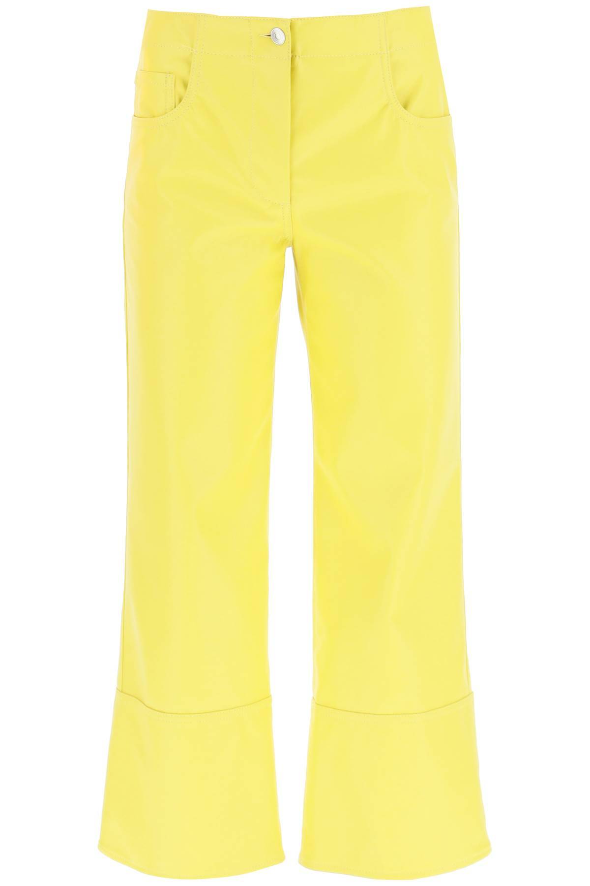 Shop Msgm Faux-nappa Bootcut Pants In Yellow