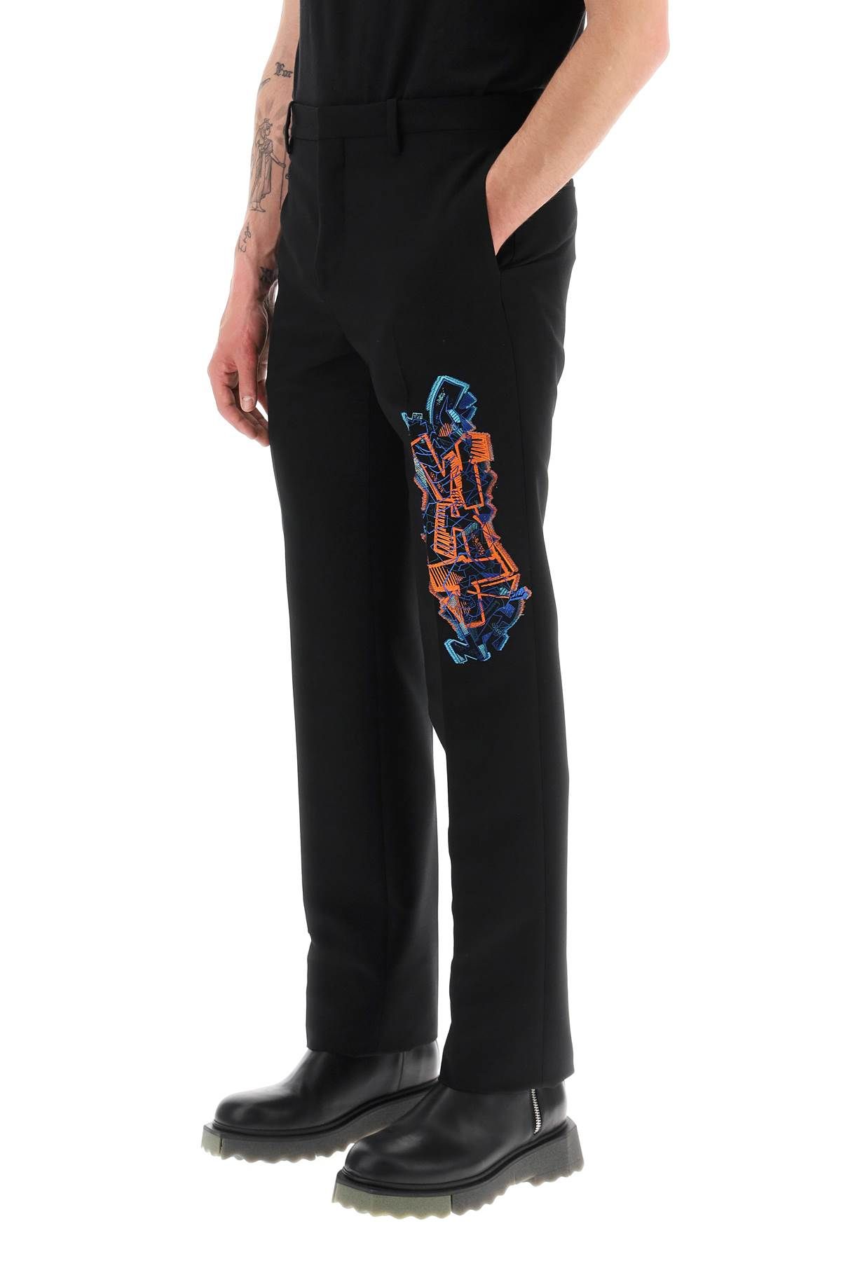 Shop Off-white Slim Pants With Graffiti Patch In Black