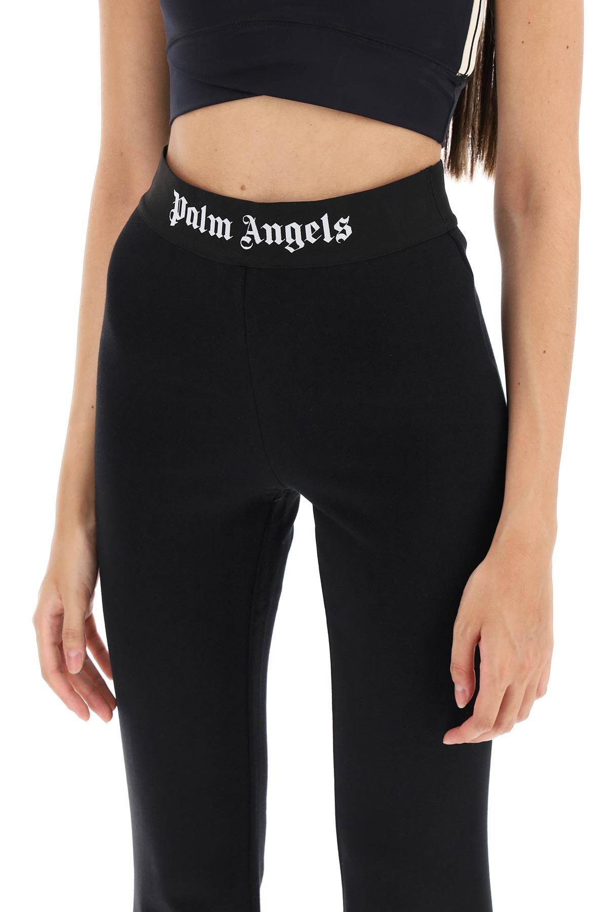 Shop Palm Angels Flared Joggers With Logoed Waistband In Black