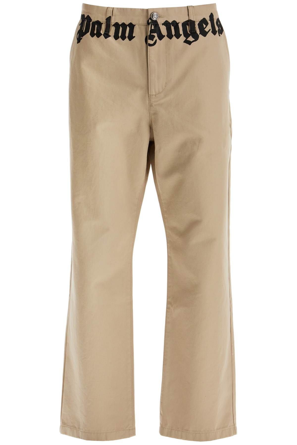 Shop Palm Angels Chino Pants With Logo Branding In Beige