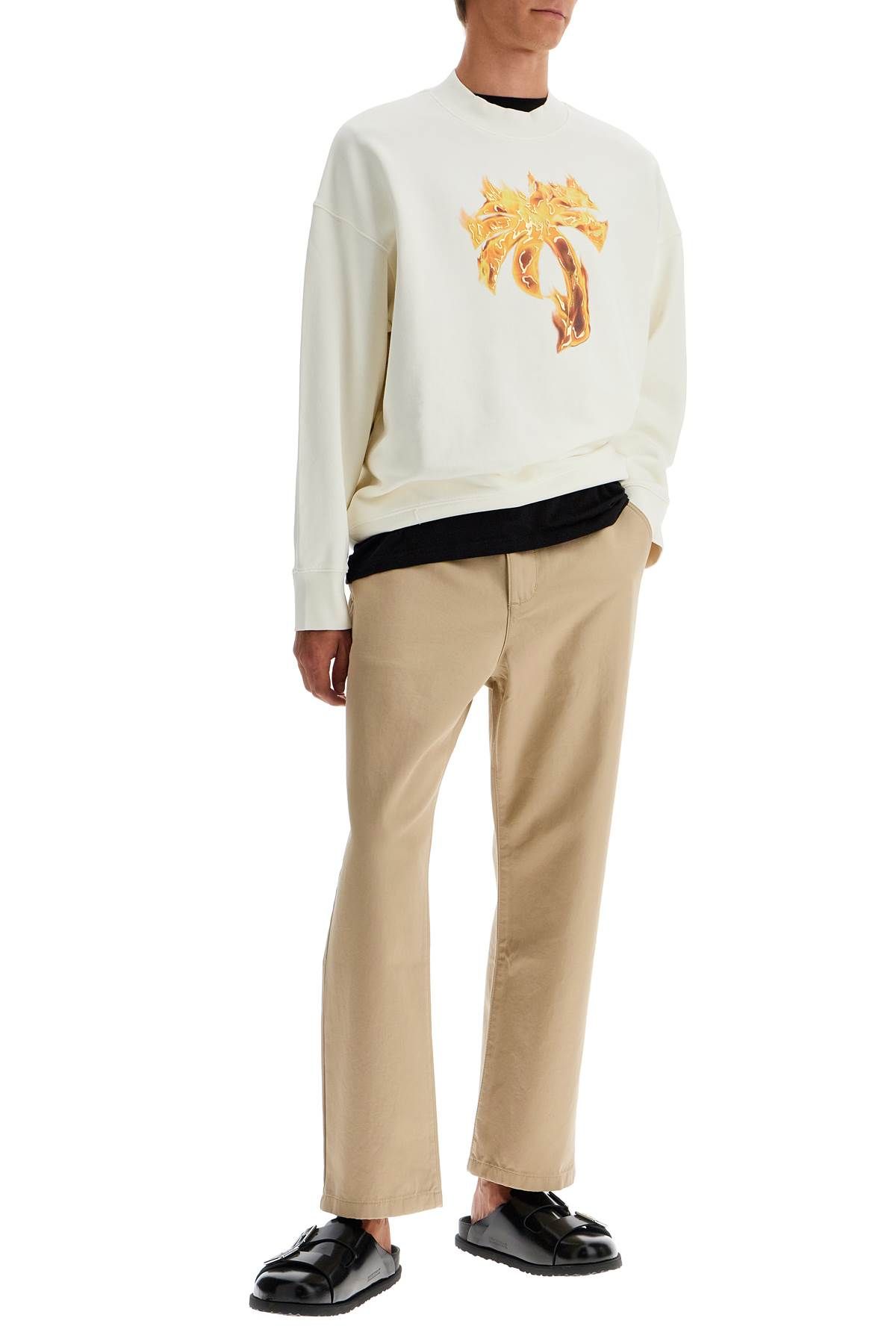 Shop Palm Angels Chino Pants With Logo Branding In Beige