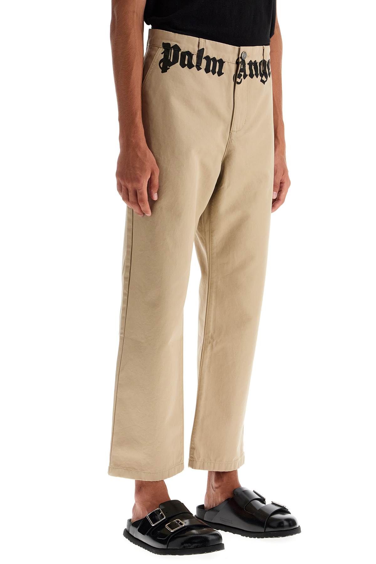 Shop Palm Angels Chino Pants With Logo Branding In Beige