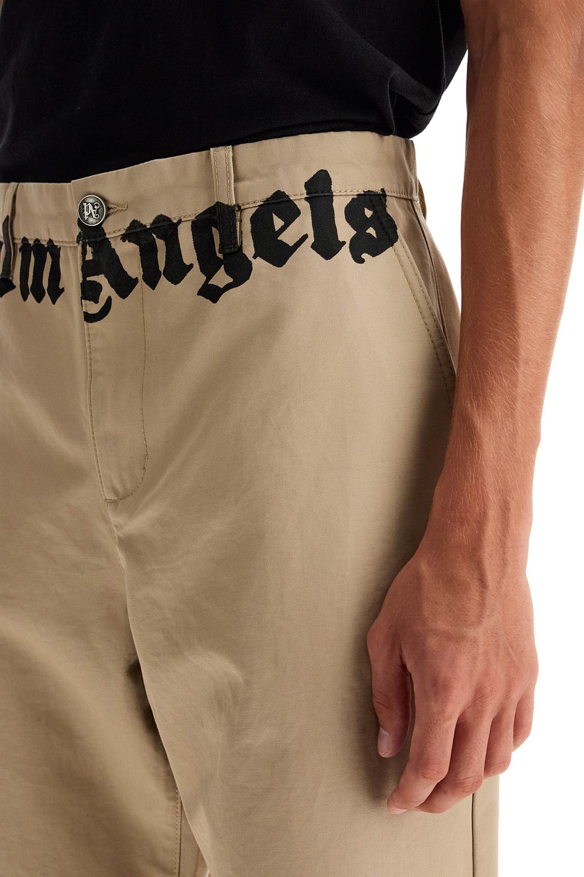 Shop Palm Angels Chino Pants With Logo Branding In Beige