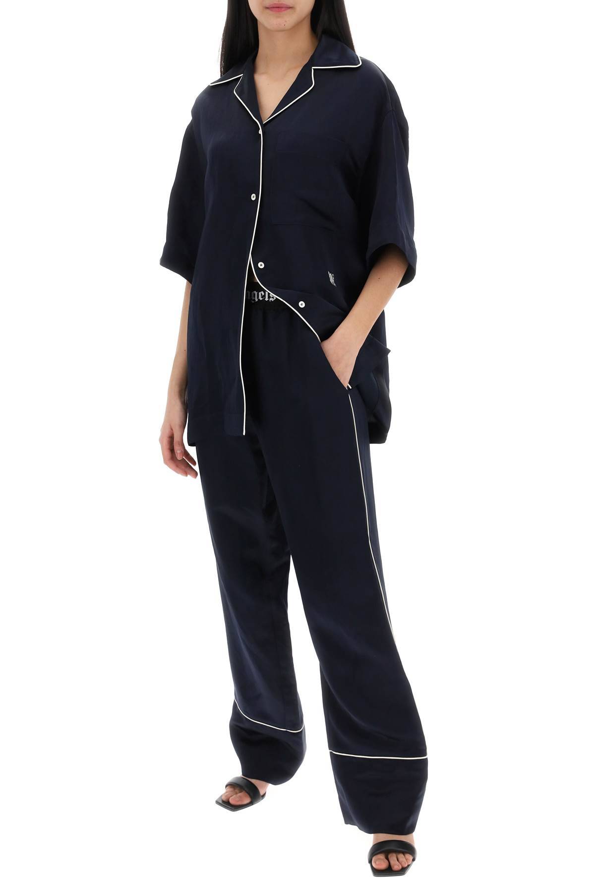 Shop Palm Angels Satin Pajama Pants For In Blue
