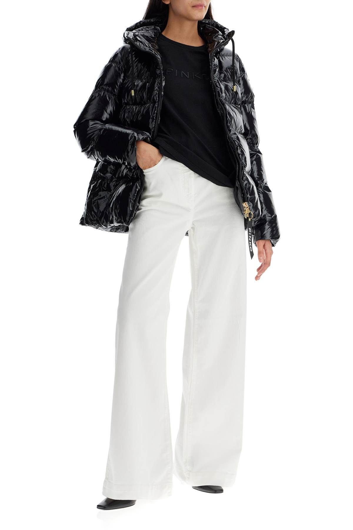 Shop Pinko Wide Leg Twill Trousers In Italian In White