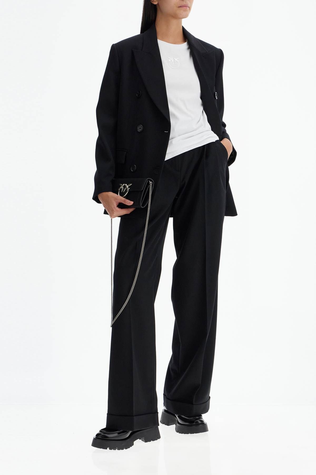 Shop Pinko Twill Wide-leg Trousers In Pal In Black