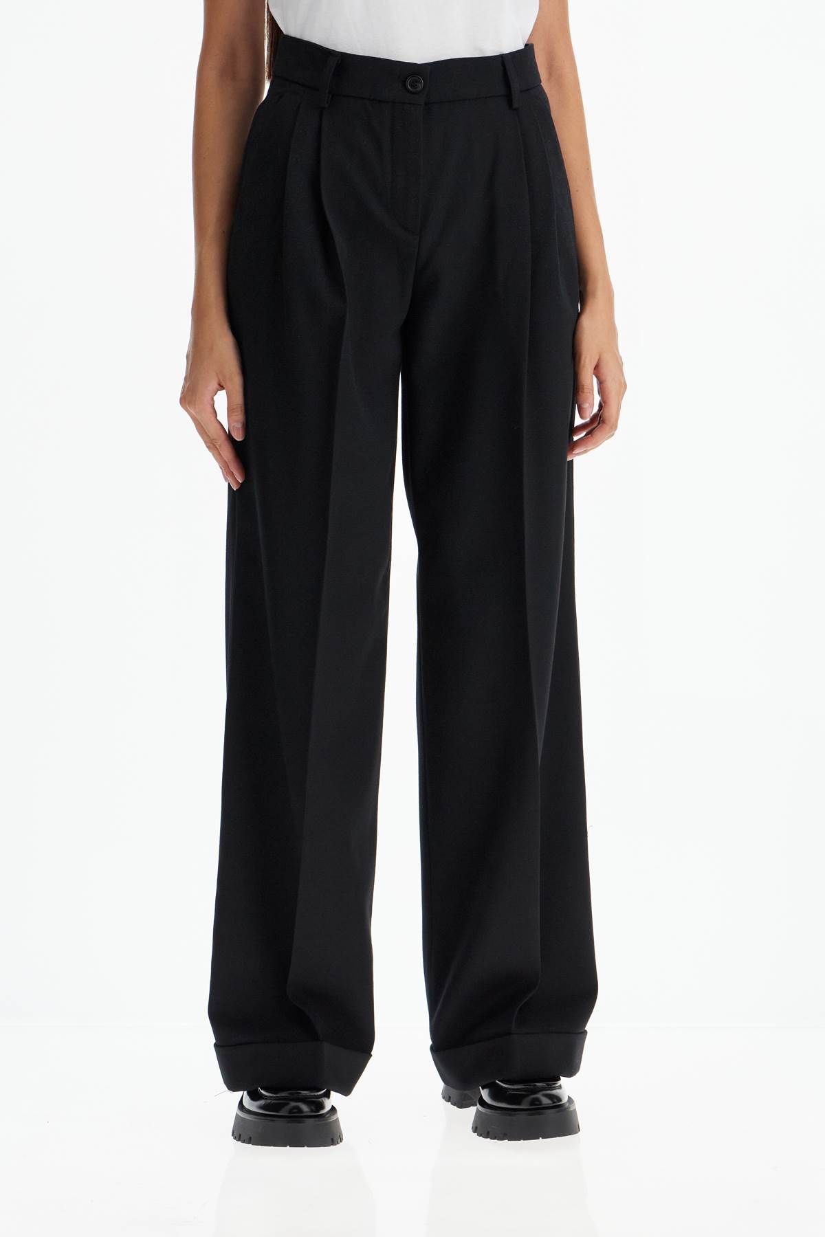 Shop Pinko Twill Wide-leg Trousers In Pal In Black