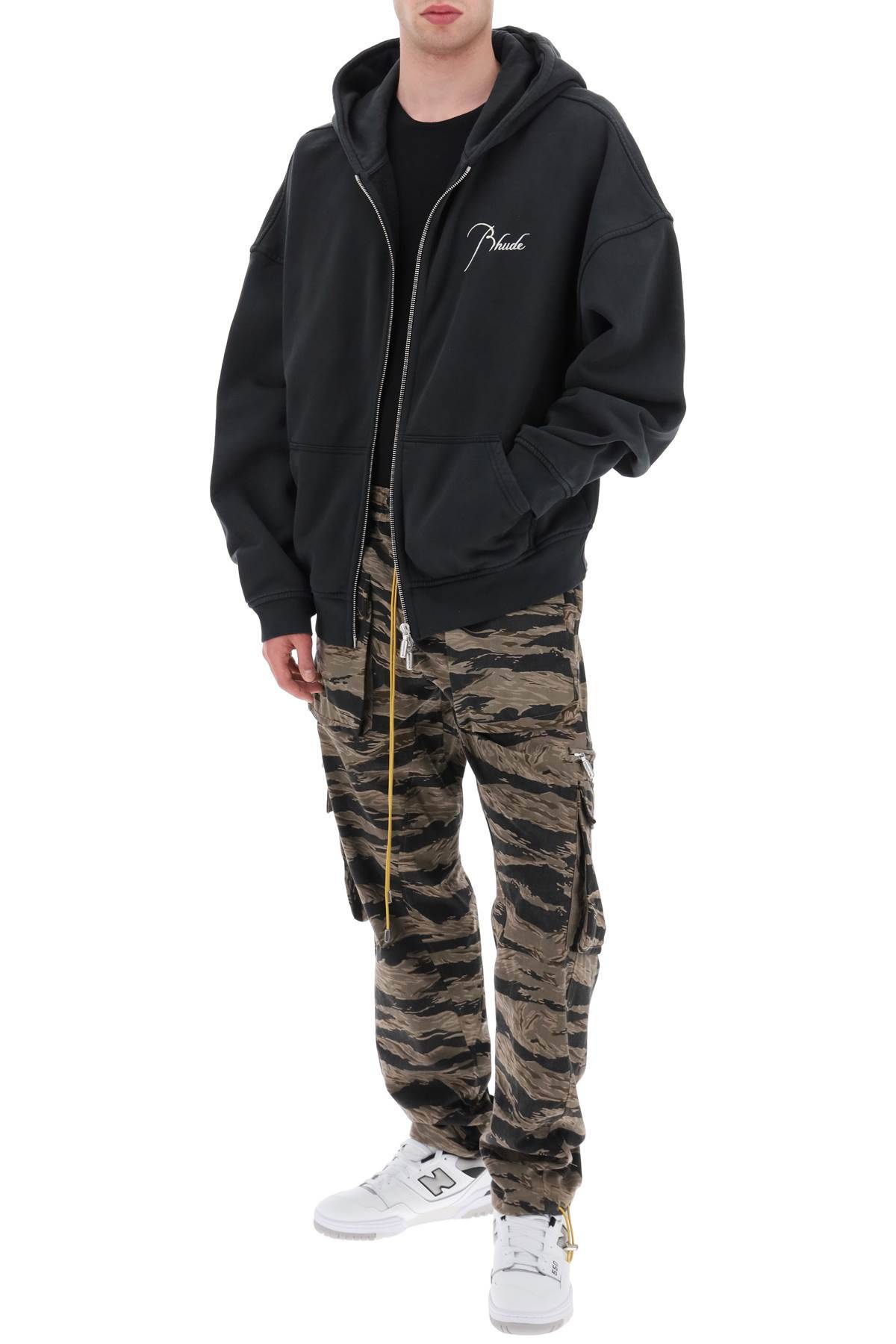 Shop Rhude Cargo Pants With 'tiger Camo' Motif All-over In Black,brown