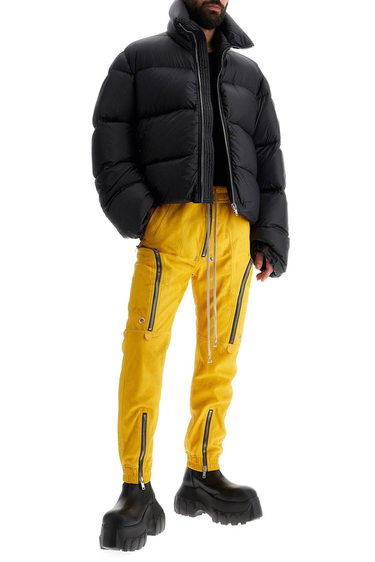 Shop Rick Owens Bauhaus Leather Cargo Pants For In Yellow