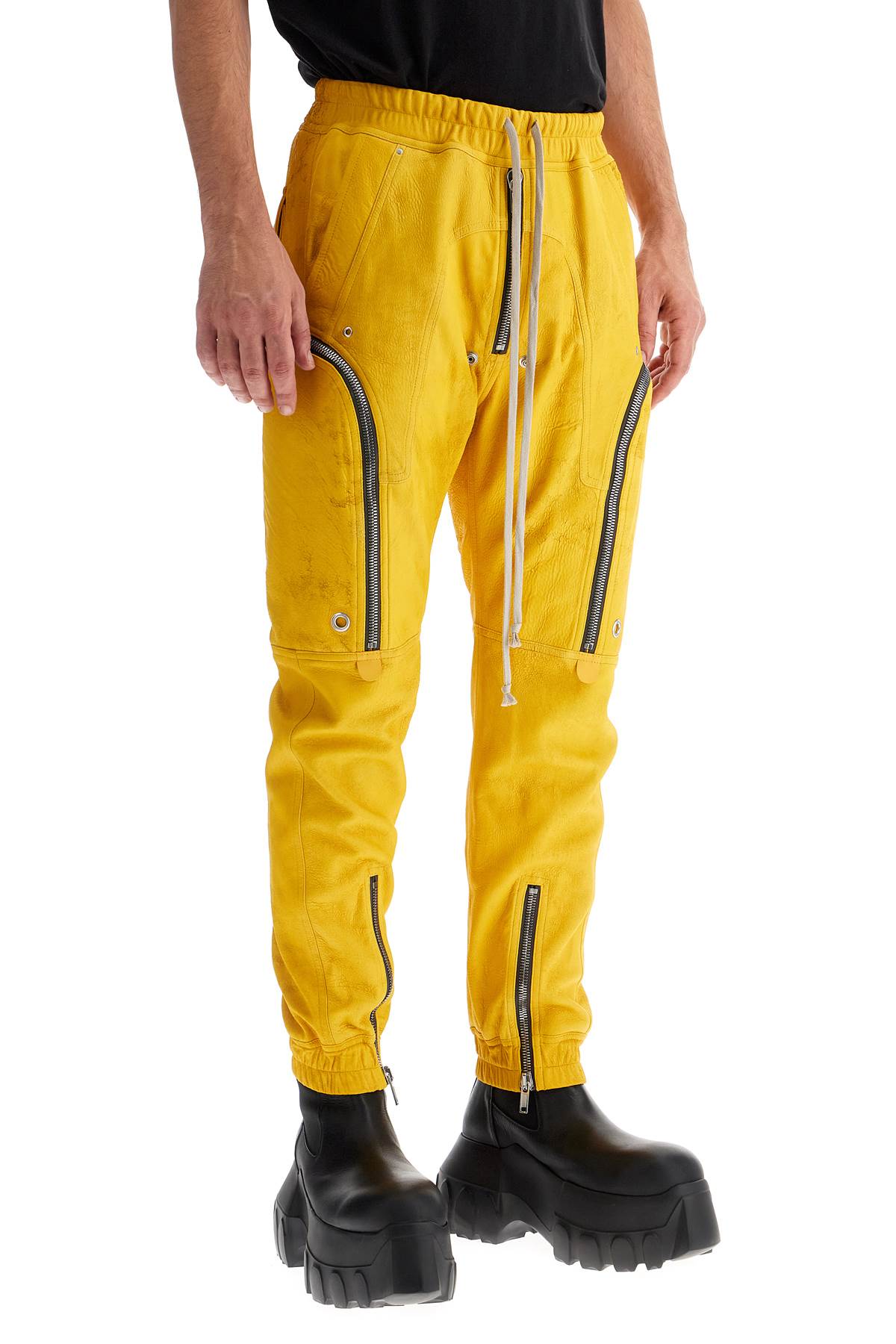 Shop Rick Owens Bauhaus Leather Cargo Pants For In Yellow