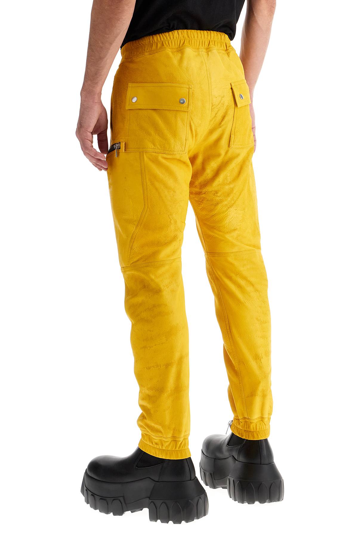 Shop Rick Owens Bauhaus Leather Cargo Pants For In Yellow