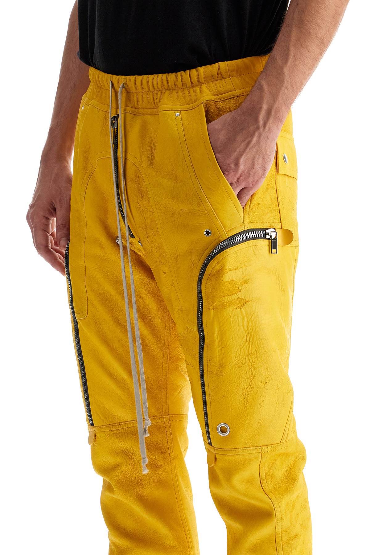 Shop Rick Owens Bauhaus Leather Cargo Pants For In Yellow