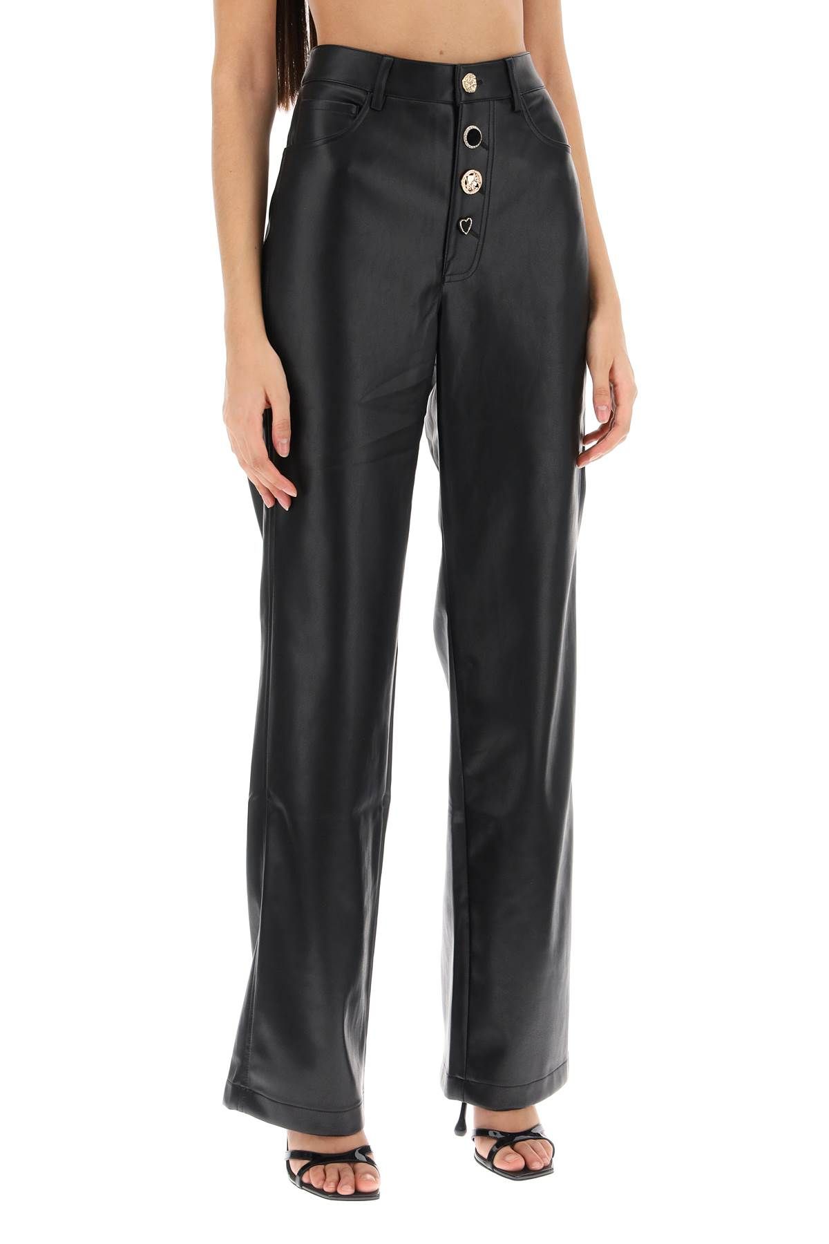 Shop Rotate Birger Christensen Embellished Button Faux Leather Pants In Black