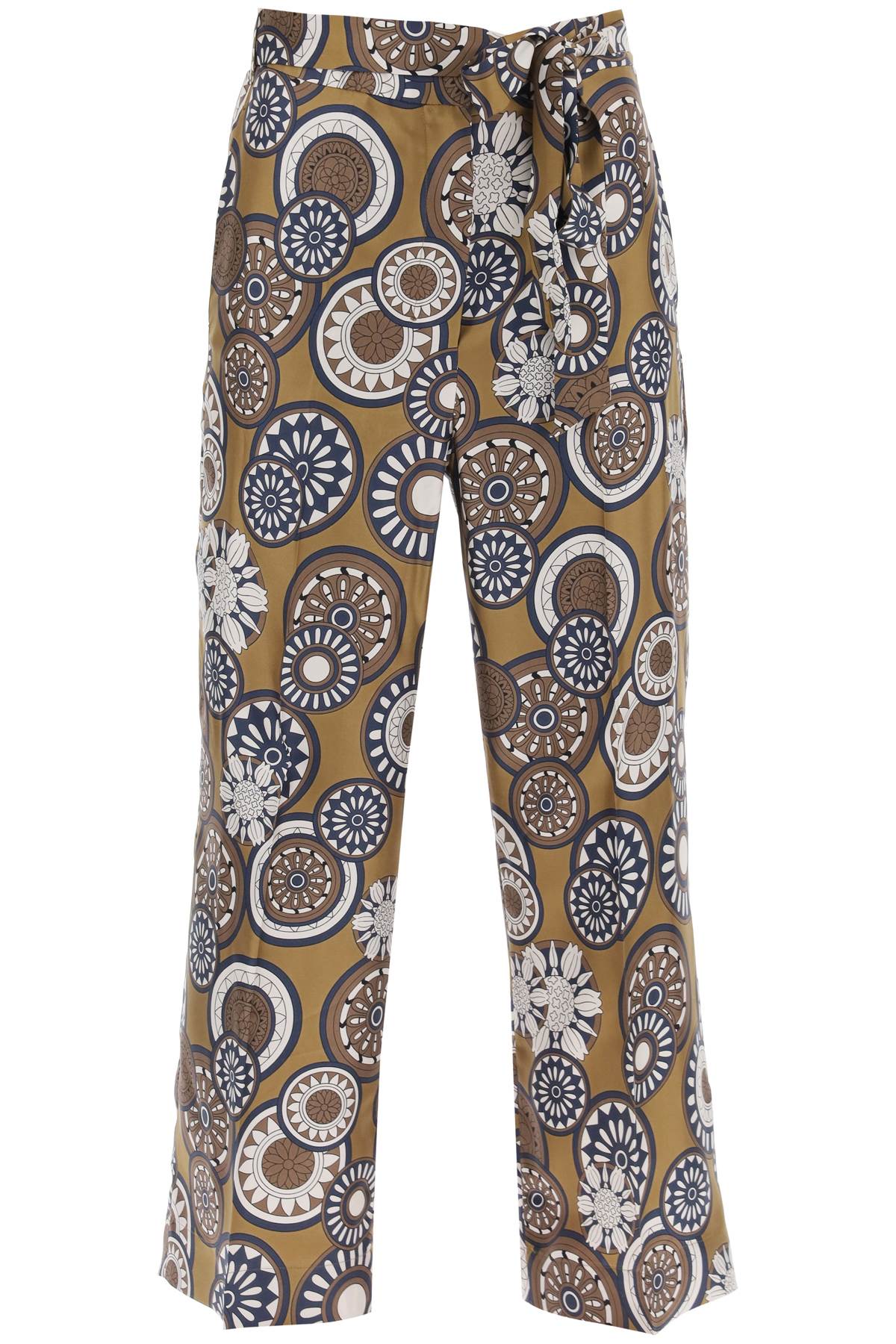 Shop 's Max Mara 'timeb' Cropped Pants In Printed Silk Twill In Blue,brown,white