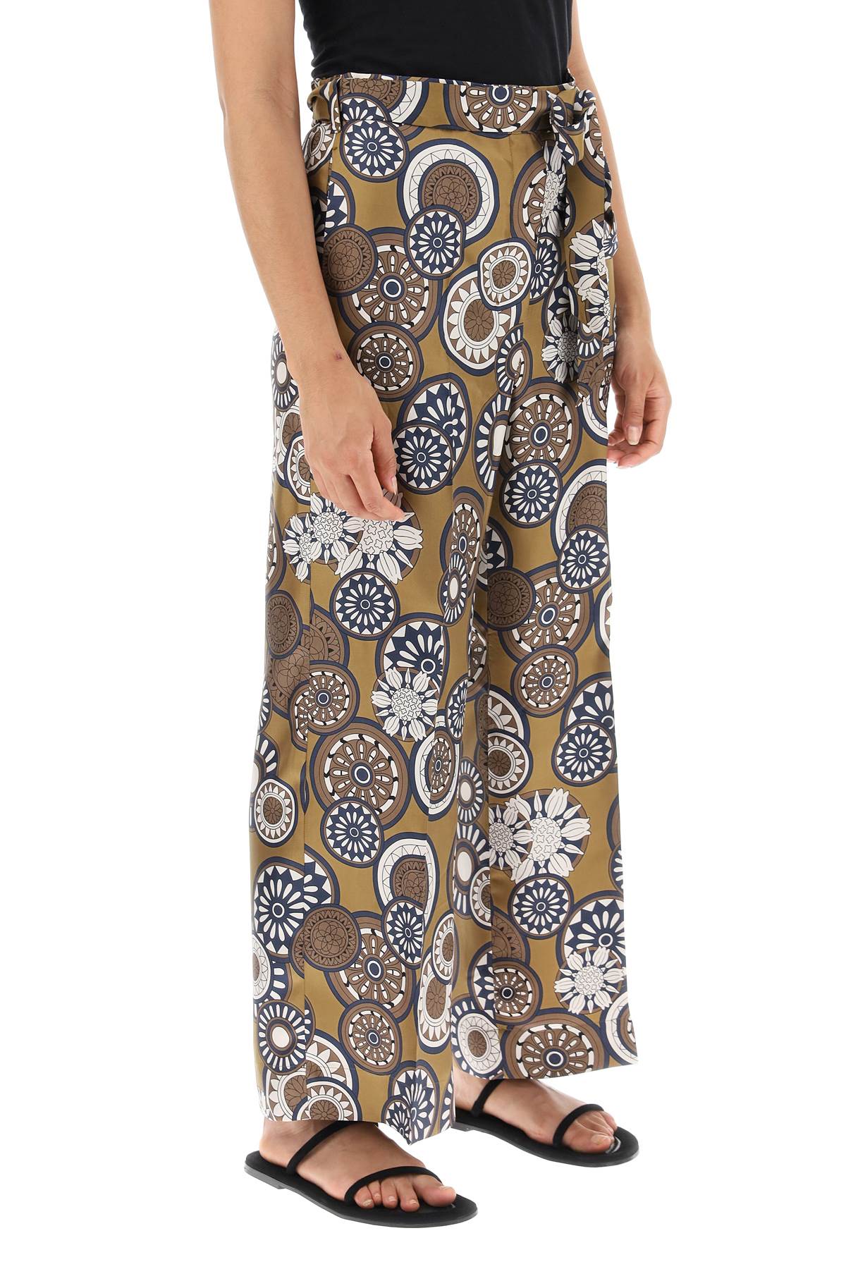 Shop 's Max Mara 'timeb' Cropped Pants In Printed Silk Twill In Blue,brown,white