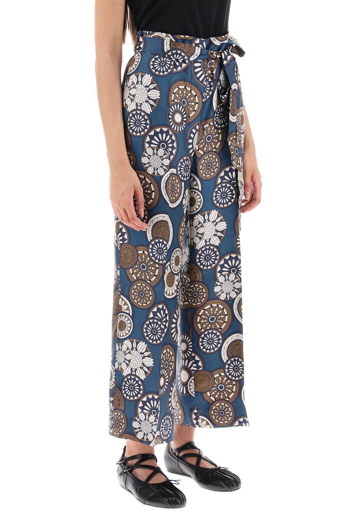 Shop 's Max Mara 'timeb' Cropped Pants In Printed Silk Twill In Blue,white,brown