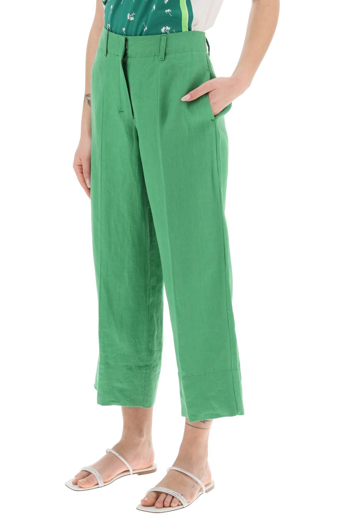 Shop 's Max Mara 'rebecca' Cropped Linen Pants In Green