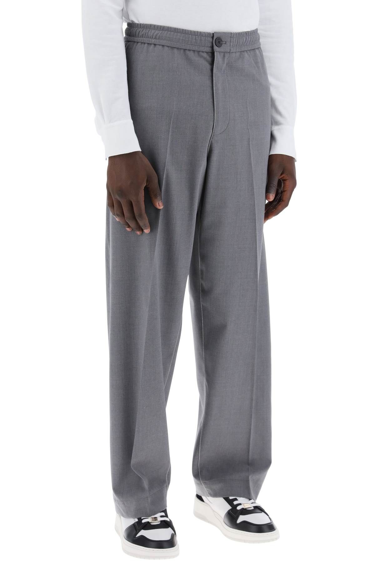 Shop Ferragamo Lightweight Virgin Wool Tailored Trousers In Canvas Fabric In Grey