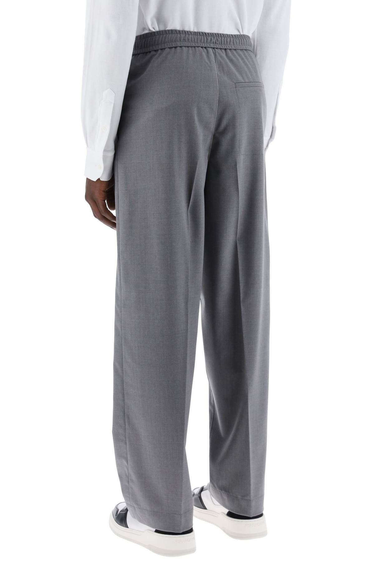 Shop Ferragamo Lightweight Virgin Wool Tailored Trousers In Canvas Fabric In Grey