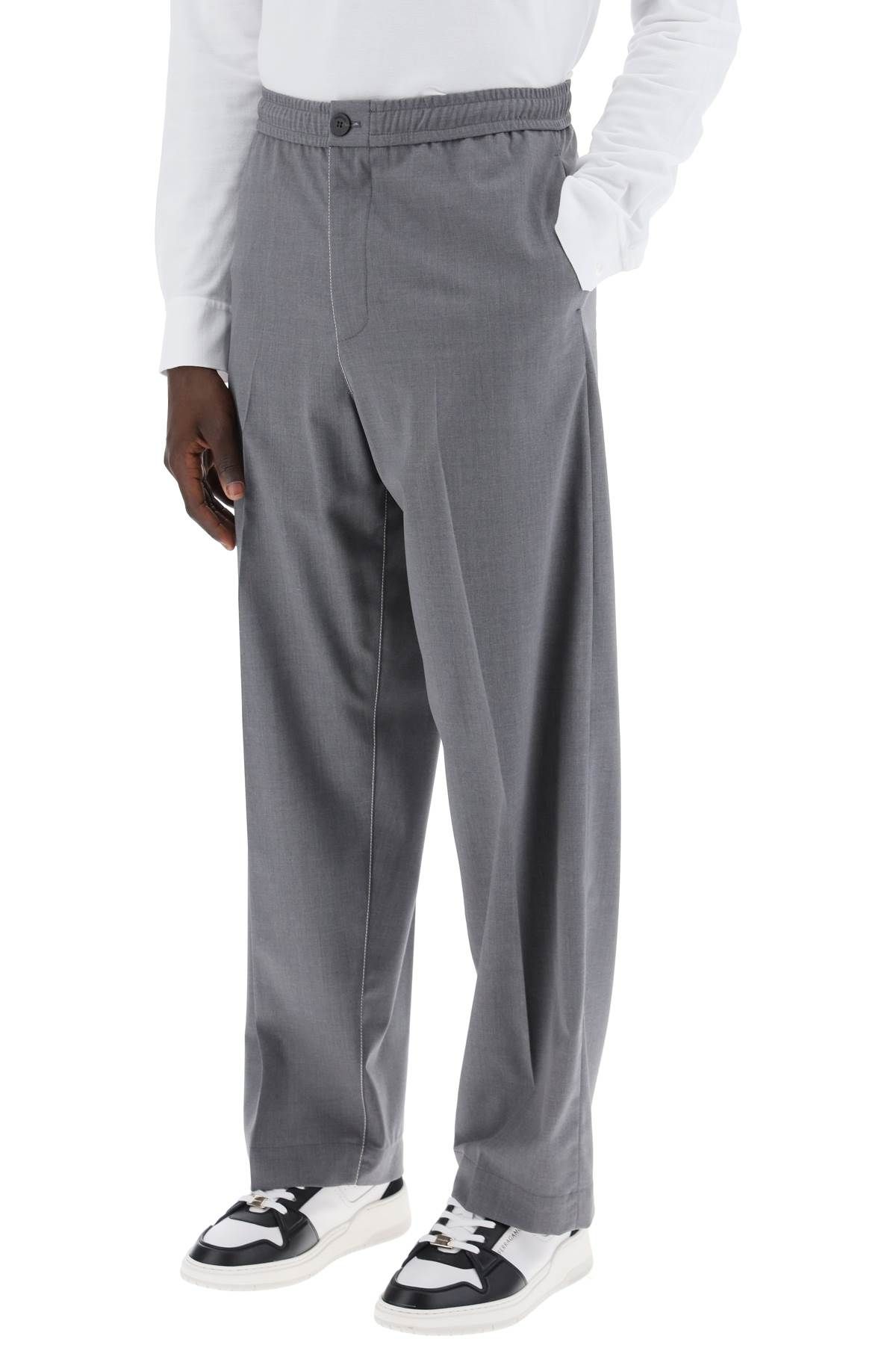 Shop Ferragamo Lightweight Virgin Wool Tailored Trousers In Canvas Fabric In Grey