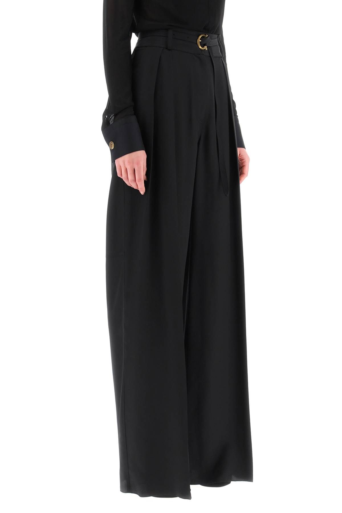 Shop Ferragamo Silk Trousers With Gancini Belt In Black