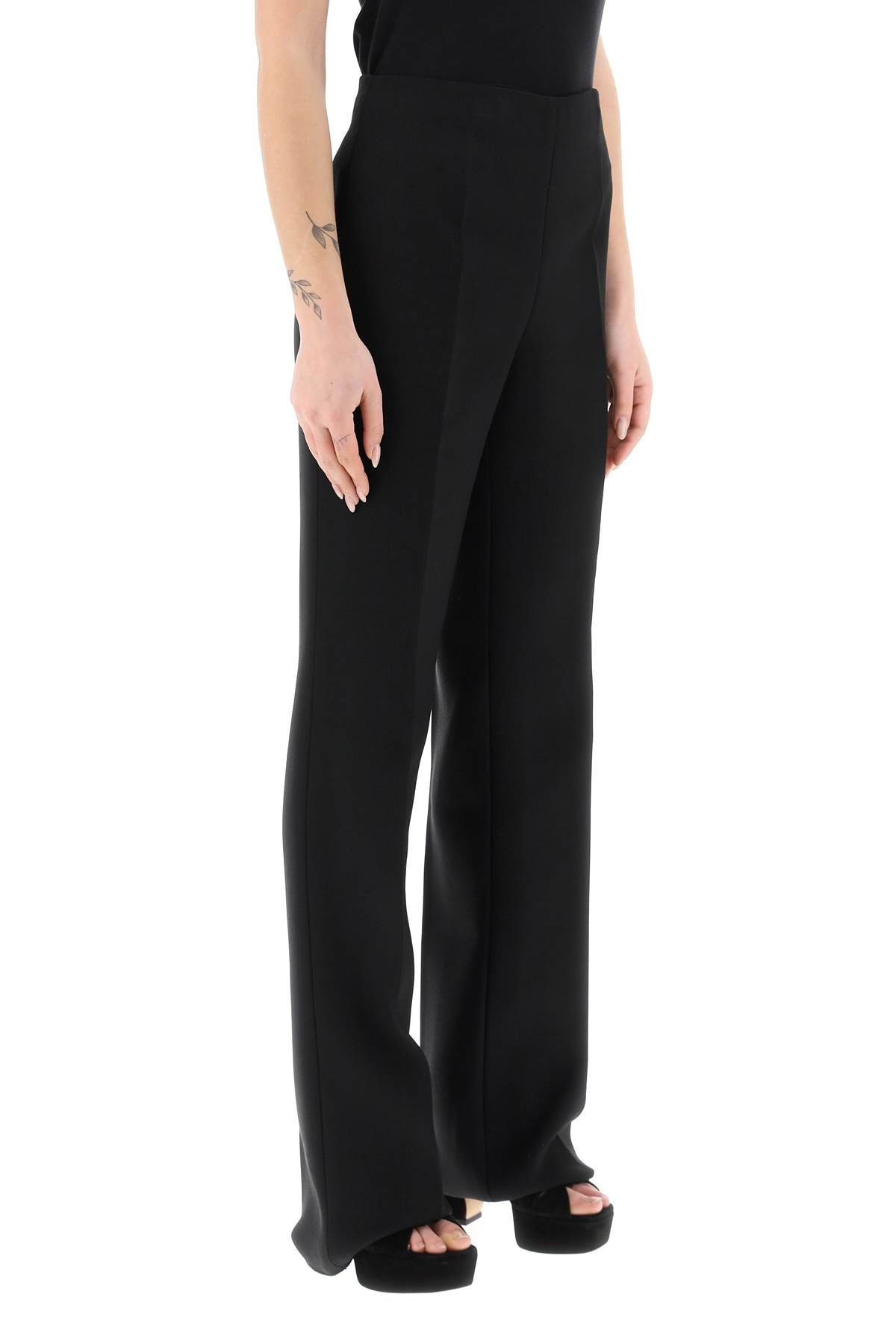 Shop Ferragamo High-waisted Straight Crepe Trousers In Black
