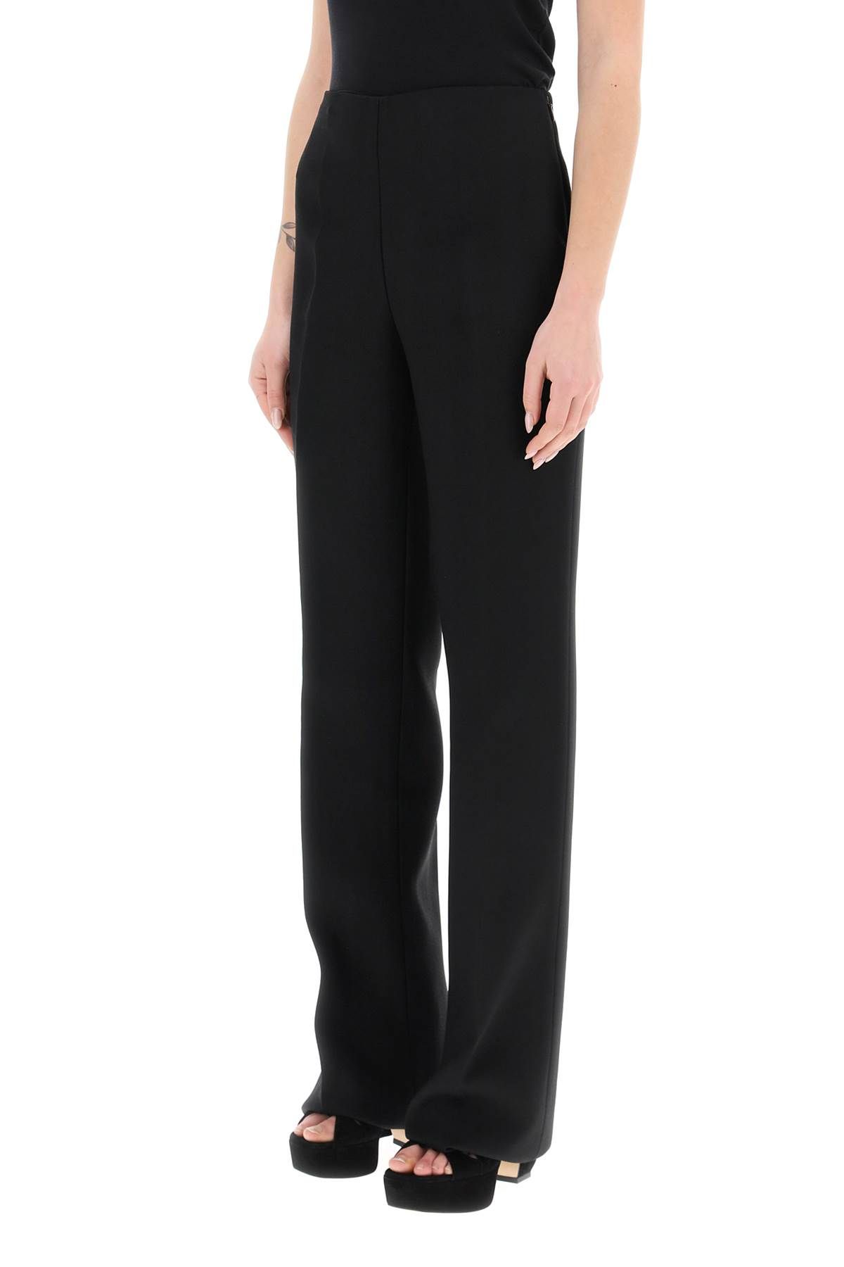 Shop Ferragamo High-waisted Straight Crepe Trousers In Black
