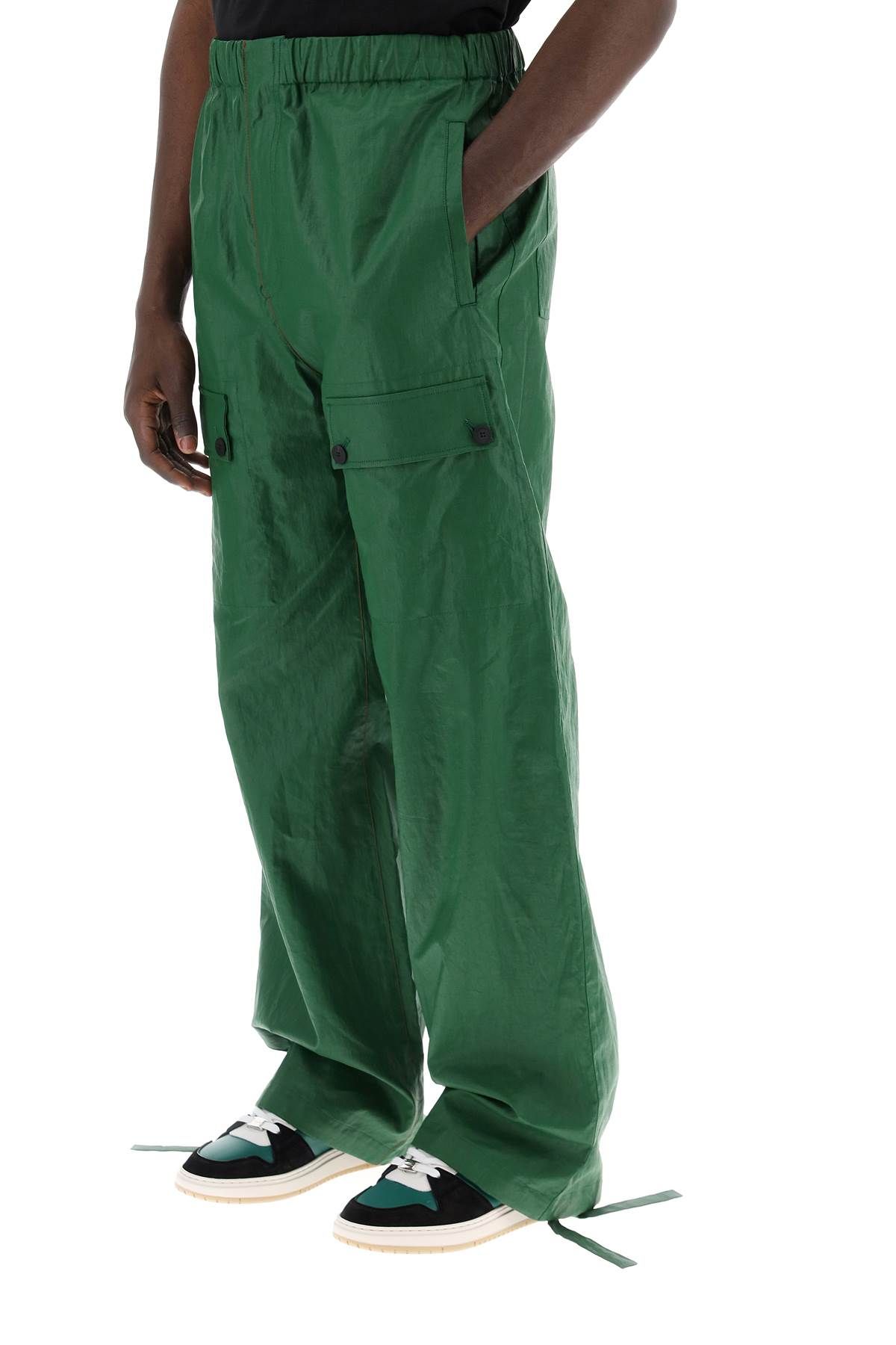 Shop Ferragamo Linen Coated Pants For Men In Green