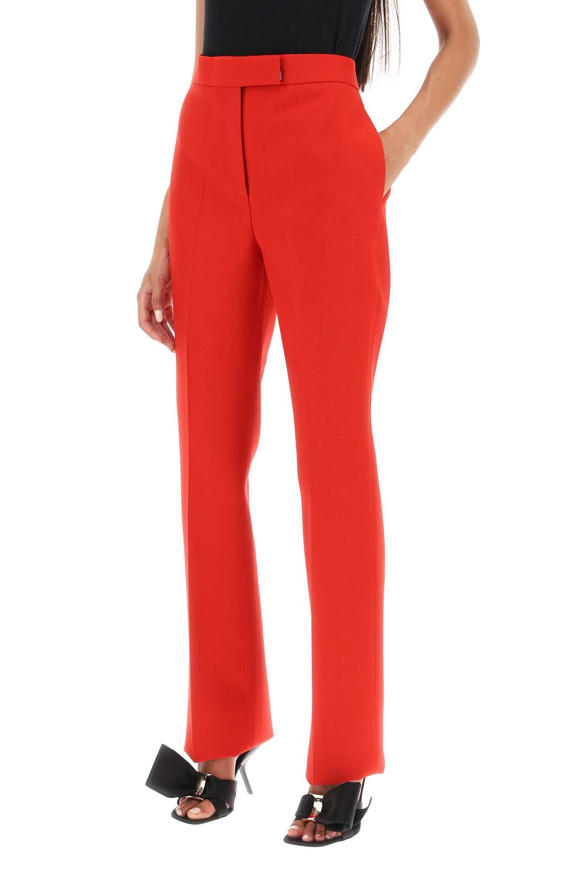 Shop Ferragamo Wool Natté Cigarette Pants In Red