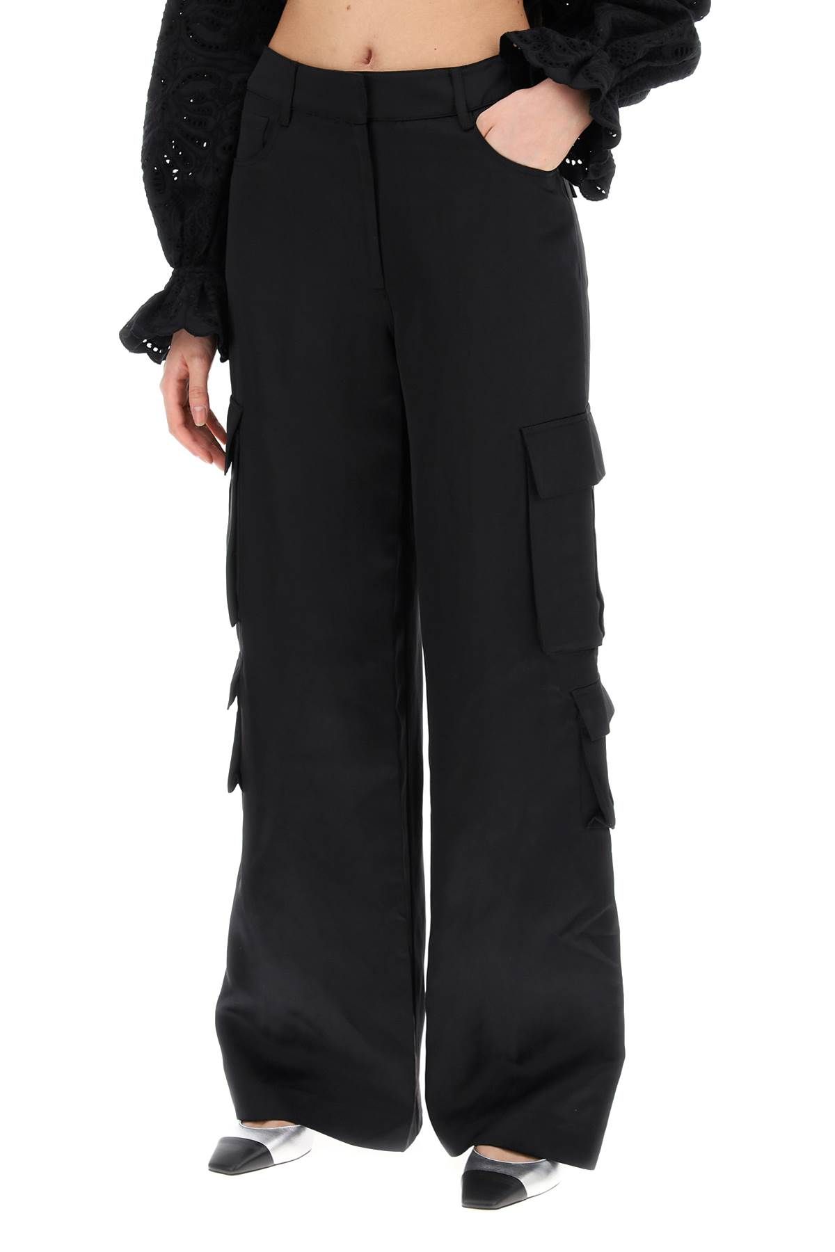 Shop Self-portrait Satin Cargo Pants For Men In Black