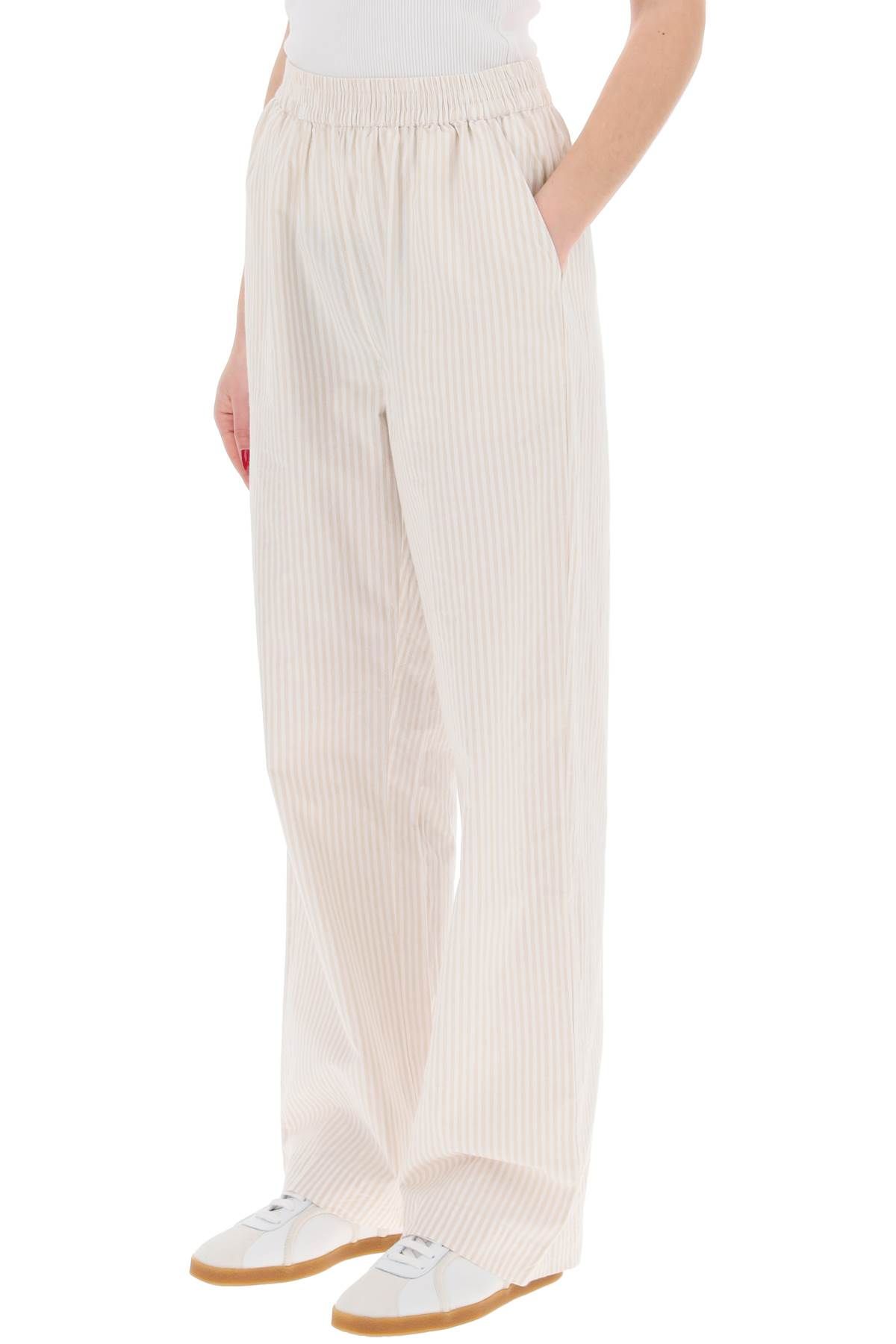 Shop Skall Studio "organic Cotton Striped Claudia Pants" In Beige,white