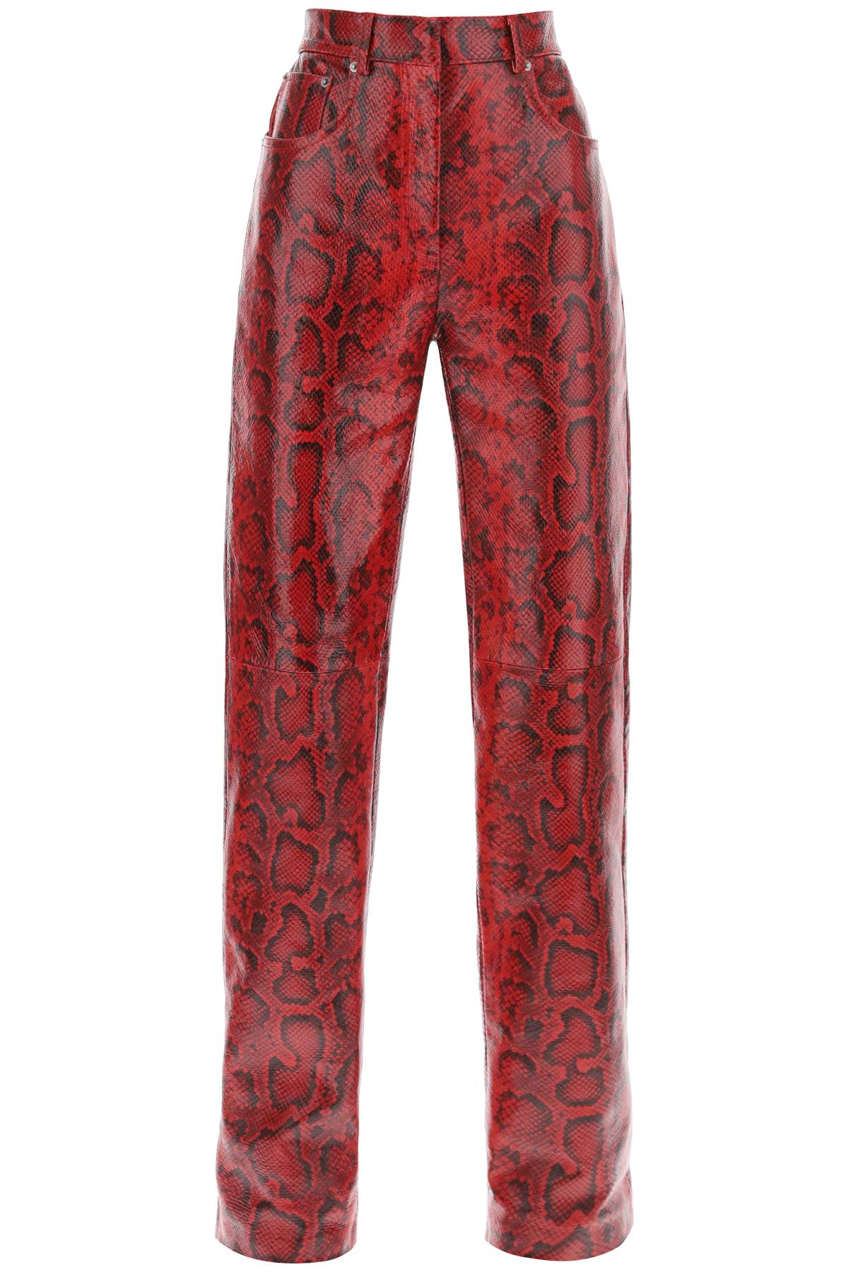 Shop Sportmax Abete Python Print Leather Pants In Red